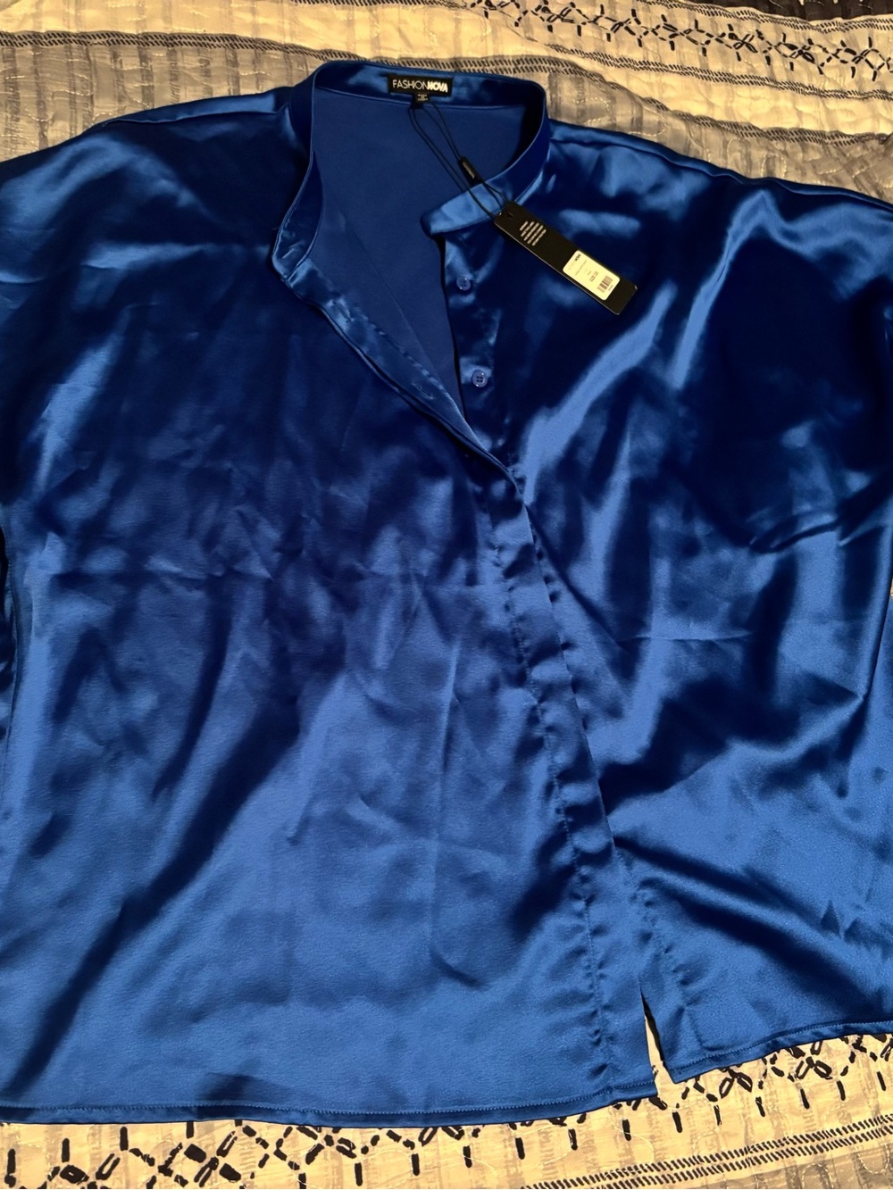 NWT!!! Fashion Nova Royal Blue Satin Button-Up Blouse